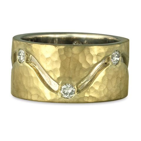 This hammered ring is a custom variation of our Hammered River Ring, shown here with added diamonds.